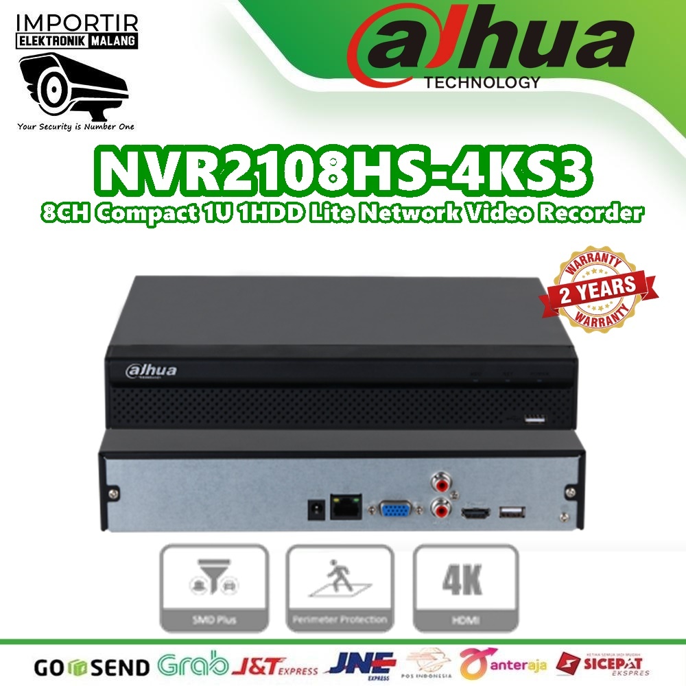 NVR DAHUA 8 Channel DHI-NVR2108HS-4KS3 2MP 5MP 8MP to 12MP