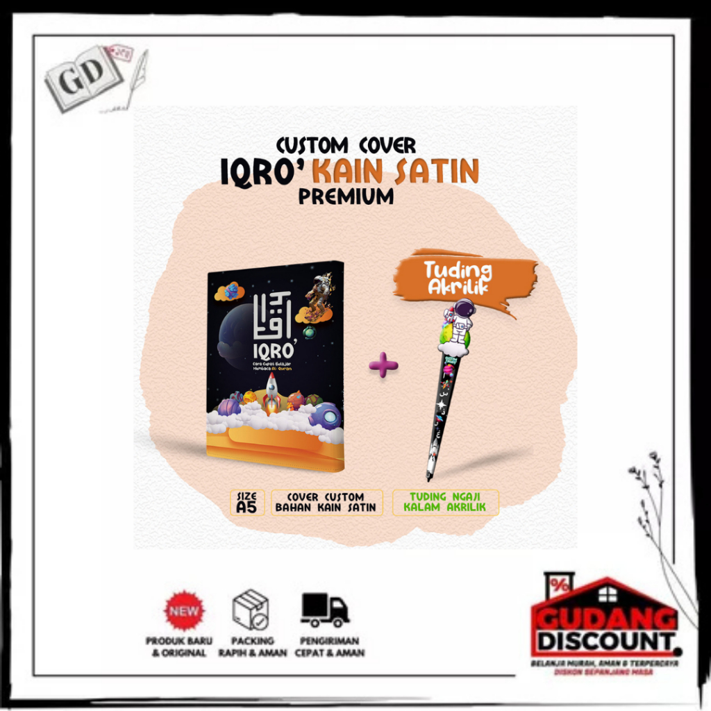 

Cover Iqro Anak Kosongan (tanpa Iqro) ukuran A5 Bahan Satin (Motif Astronot), Sampul Iqo