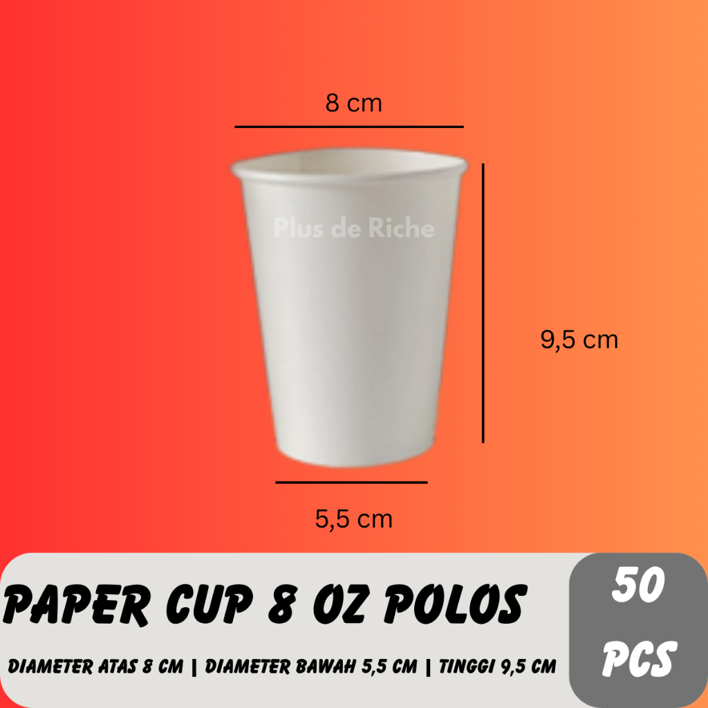 Paper Cup 8oz Polos (50 pcs) - Paper Cup Coffee - Paper Cup Murah - Paper Cup Kopi