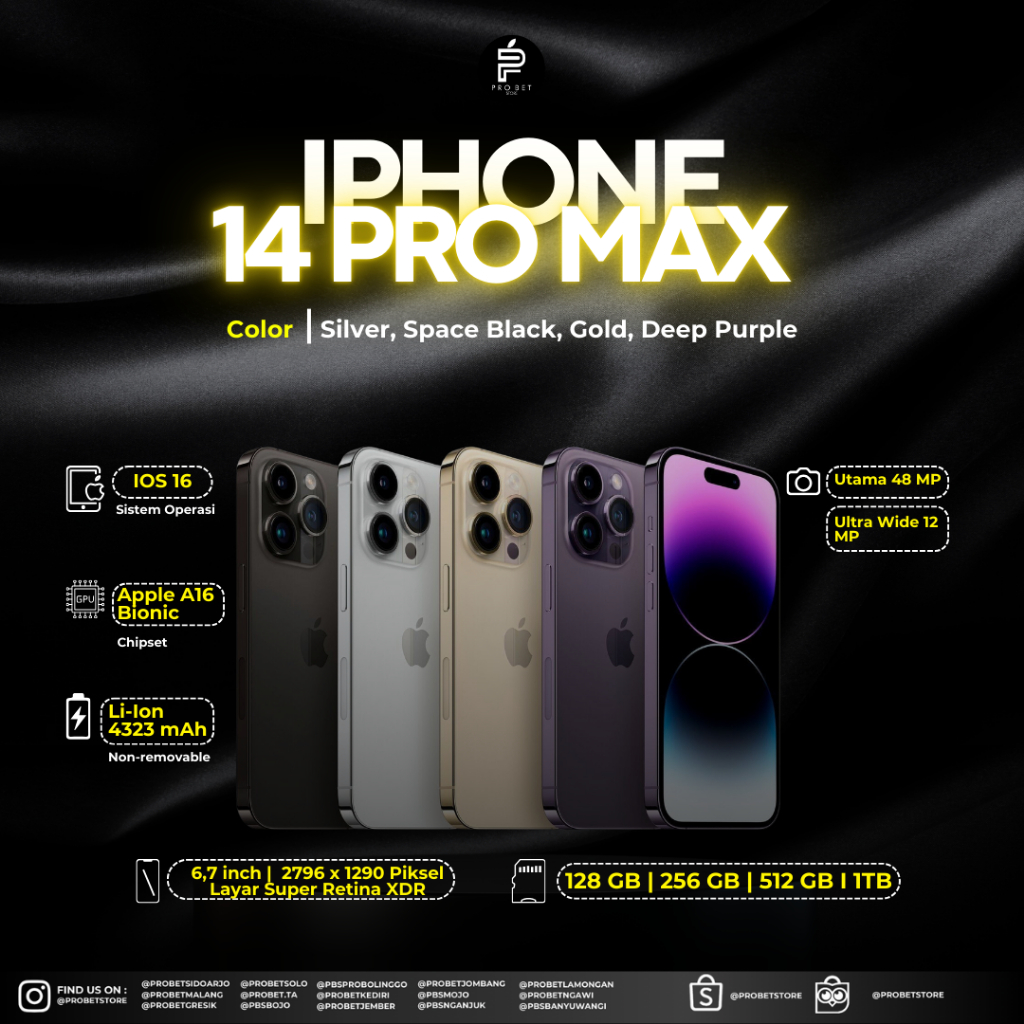 IPHONE SECOND 14 PROMAX 128GB/256GB/512GB/1 TB FULLSET LIKE NEW