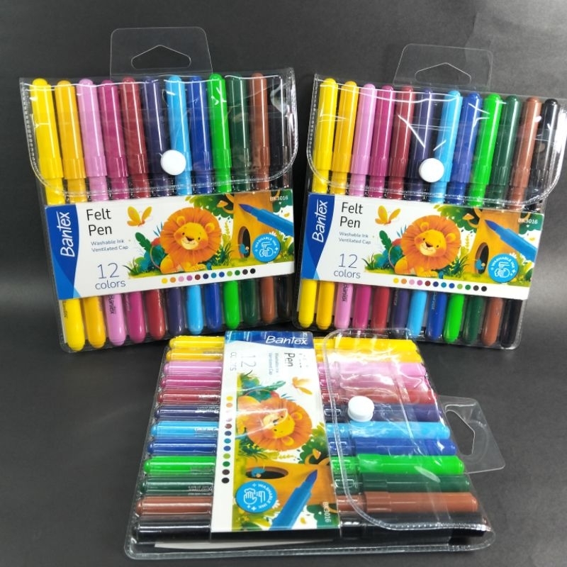 

Bantex Felt Tip Pen 12 Washable Ink Ventilated Cap warna Brush pen Bantex Brush pen warna warni