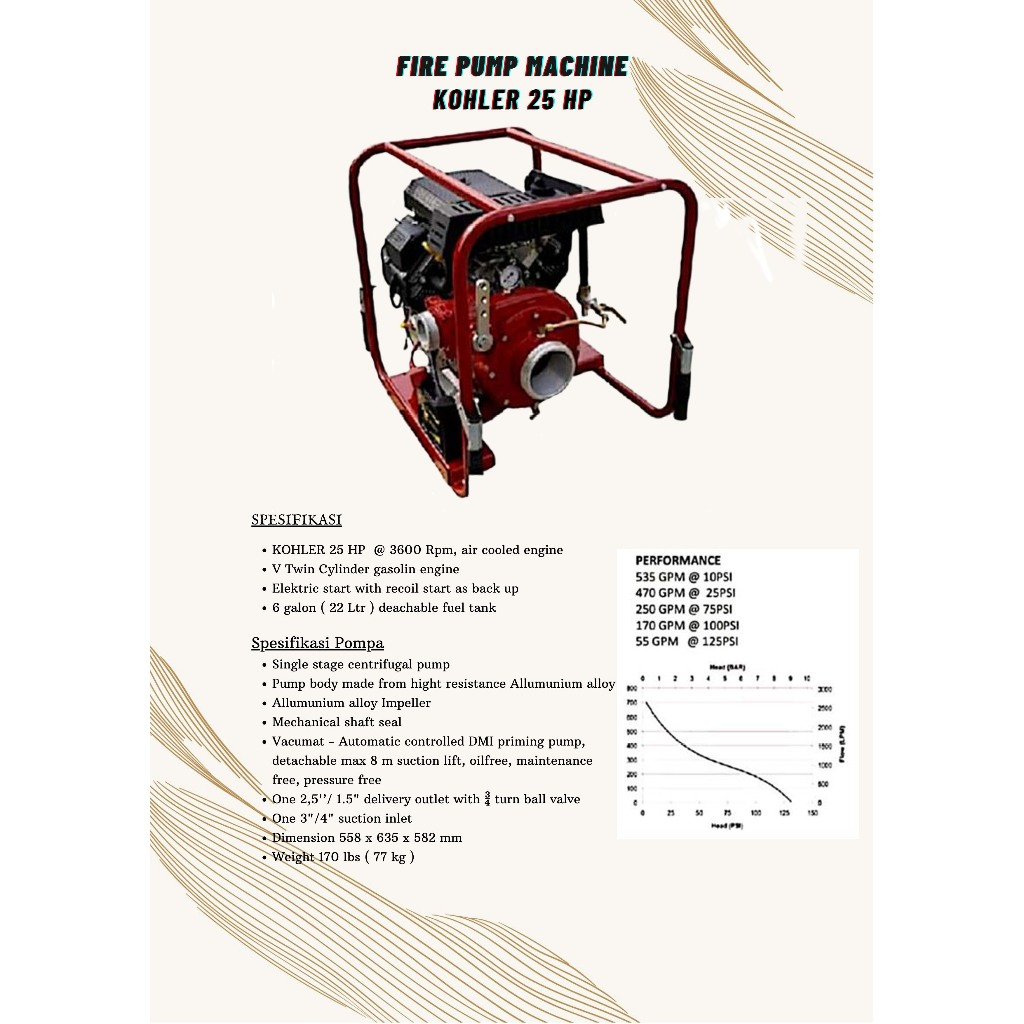 FIRE PUMP MACHINE PORTABLE KOHLER 25 HP