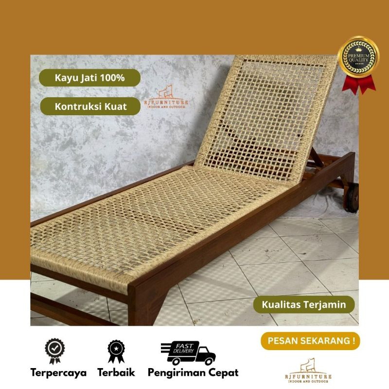 Kursi Santai Kolam Renang Pantai Mix Rotan Jati Outdoor