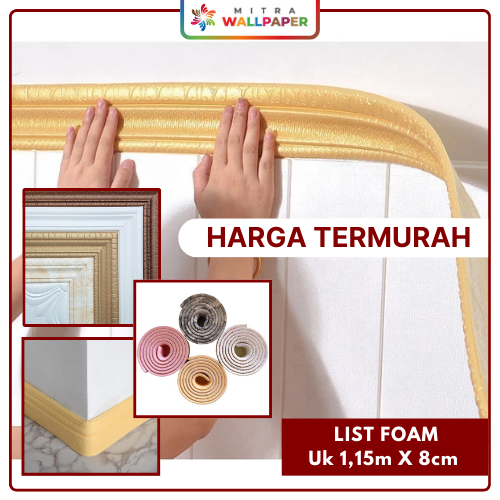 Wallpaper List Foam Pink 3D List 1.15 Meter Wallborder Moulding Stiker Dinding Plafon Sudut Atas