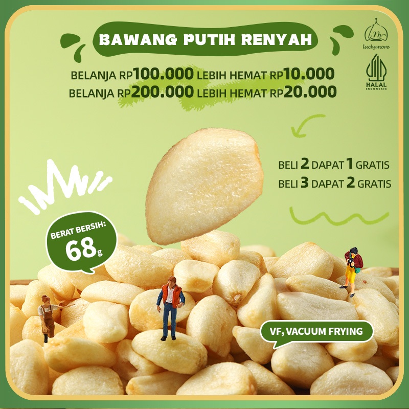 

【Luckymore】HALAL Bawang Putih Renyah 68gr, Keripik Bawang, Bawang Putih Kering, Cemilan Sehat, Dried Snack, Crispy Garlic