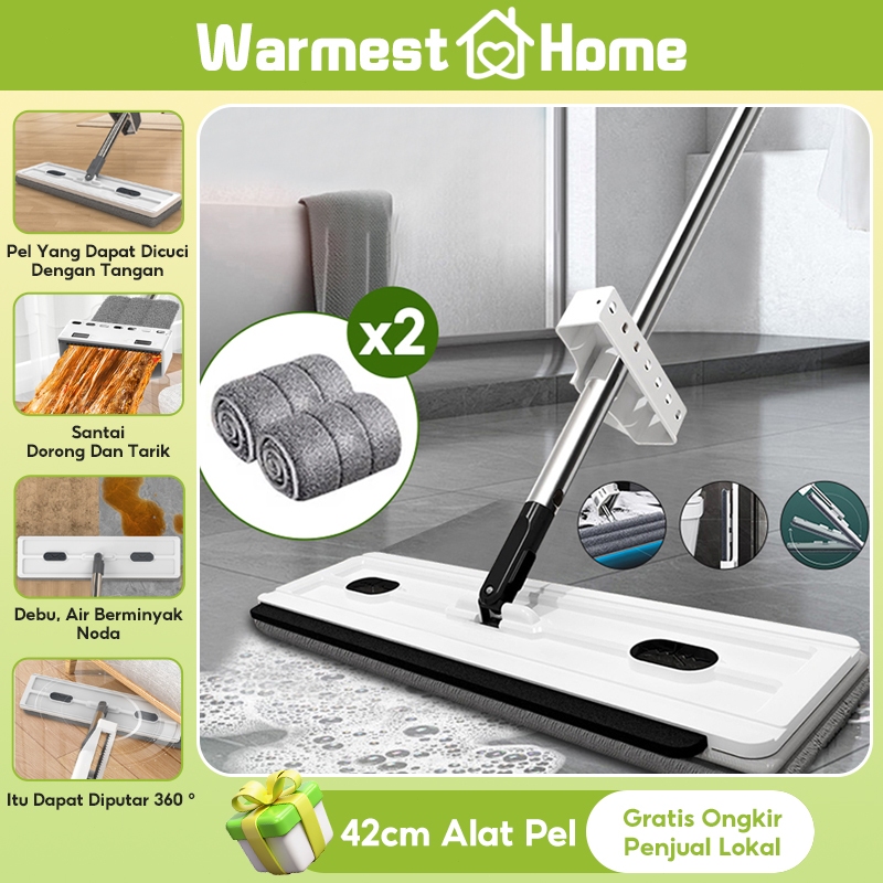 Warmest Home 42cm Alat Pel Lantai Datar Jumbo Pel Cuci Peras Otomatis Memiliki Wiper Anti Karat Kain