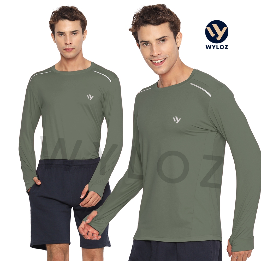 Wyloz Baju Kaos Olahraga Jersey Sport Lengan Panjang Tennis Golf Badminton Pria Cowok Hijau TNI Army