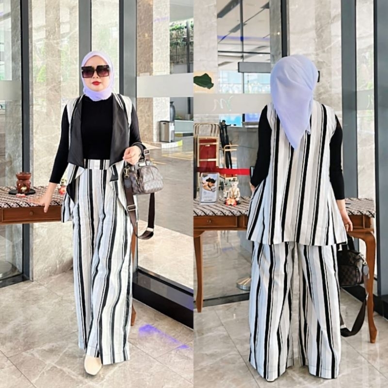 setelan celana Dilan motif salur katun jepang by Calistha