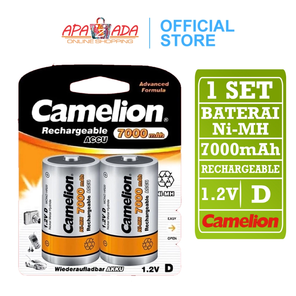 Apazada - Baterai Tipe D Camelion Rechargeable Ni-MH 7000mAh Isi 2 / Batu Batrai Besar