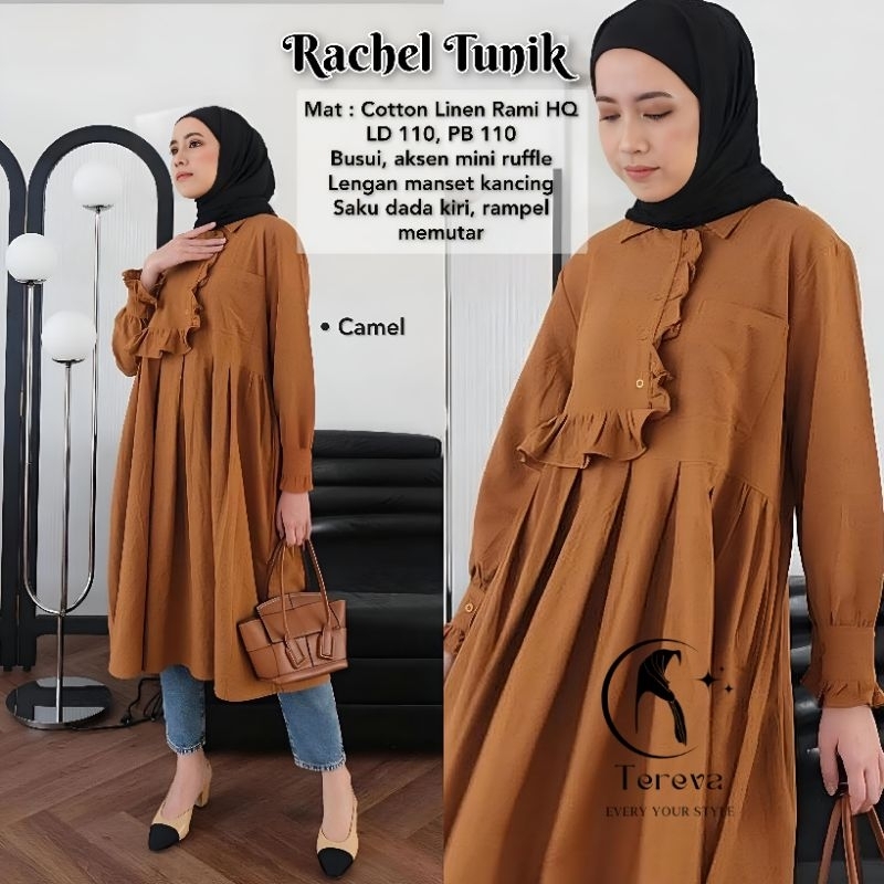 Rachel Long Tunik Look Korean Style Bahan Linen Rami Premium By Tereva-Tunik Wanita Terbaru Kekinian