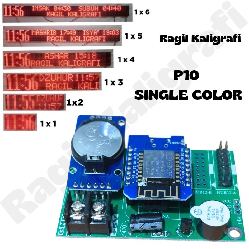Kontroler JWS P10 1 warna - Kontroler Jam jadwal sholat running text p10 single color
