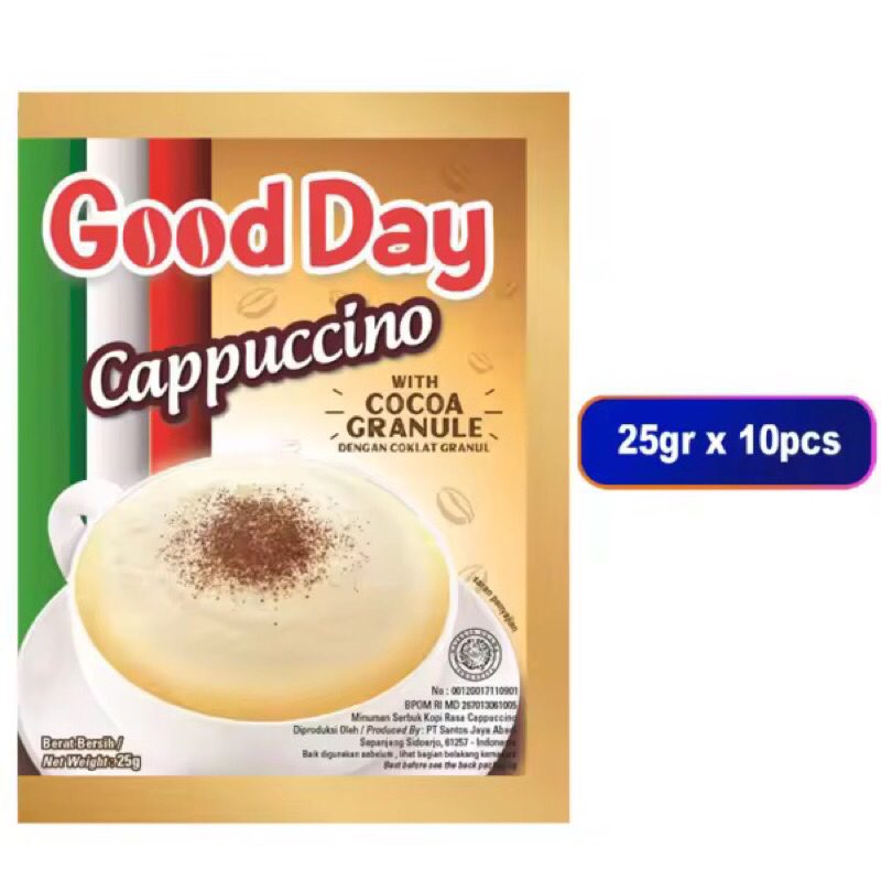 

Good Day Cappuccino 25gr x 10pcs + Cocoa Granule