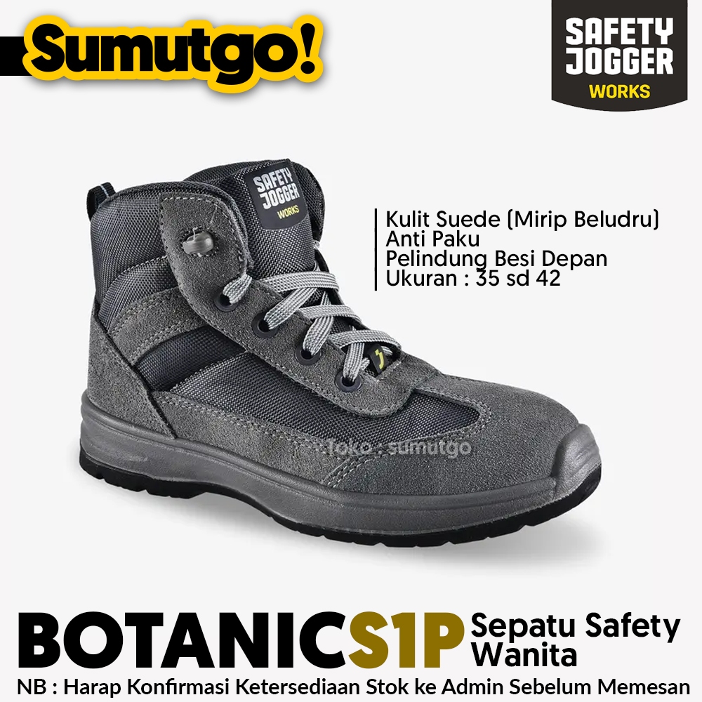 Sepatu Safety jogger BOTANIC S1P / Safety Shoes Wanita Semi Boot Anti Paku Anti Slip Pelindung Besi 