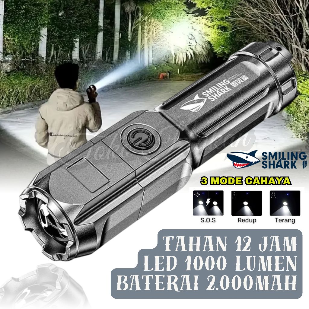 Termurah ~Senter LED Super Terang Smiling Shark 622A Senter Led SMILING SHARK Cahaya Putih Tahan lam