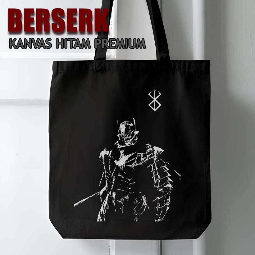 TOTEBAG ANIME Berserk Guts | Totebag Tas Anime Manga Kanvas Hitam Premium 35x40 | Resleting atau per