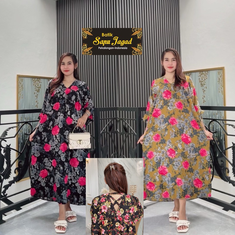 Dress Middi Gamis CLAUDIA Lengan 3/4 Leher V Busui Daster Rayon Santung Gamis wanita terbaru