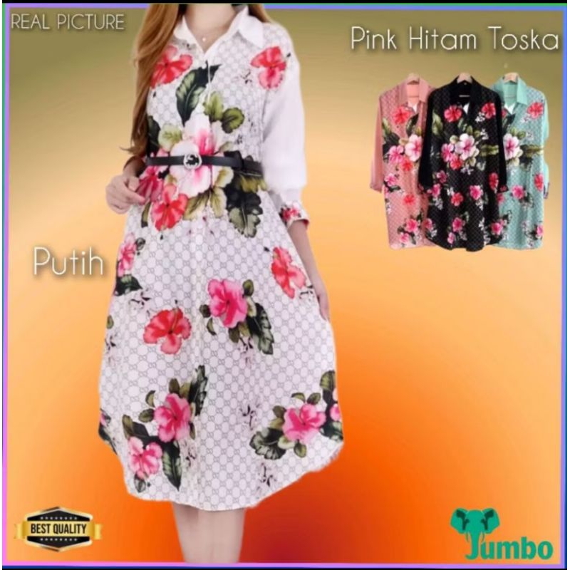 Gaun Bigsize Wanita LD 120 Felsia Dress Jumbo Natal Korea Gereja Toska