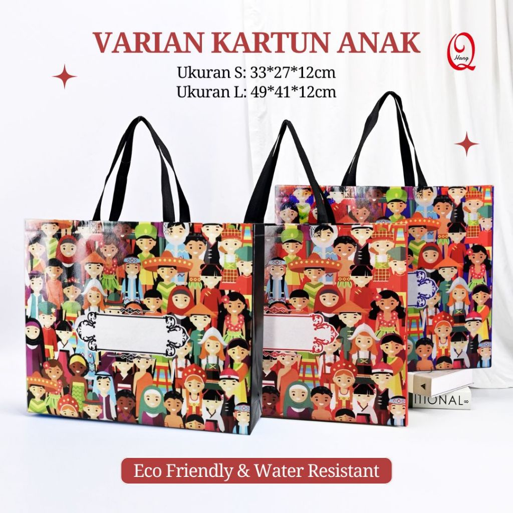 

[1pcs] Varian Kartun - Tas Belanja / Tote Bag Spunbond Kain Motif Premium Kantong Jumbo Tas Kado