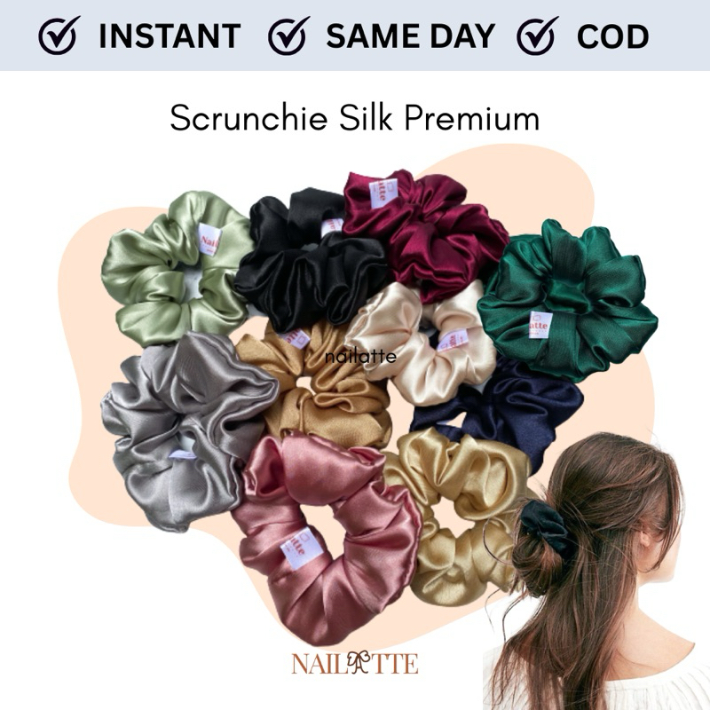 Ikat rambut scrunchie korea ikat rambut jumbo hijab bahan satin silk kunciran ikat rambut korea scru
