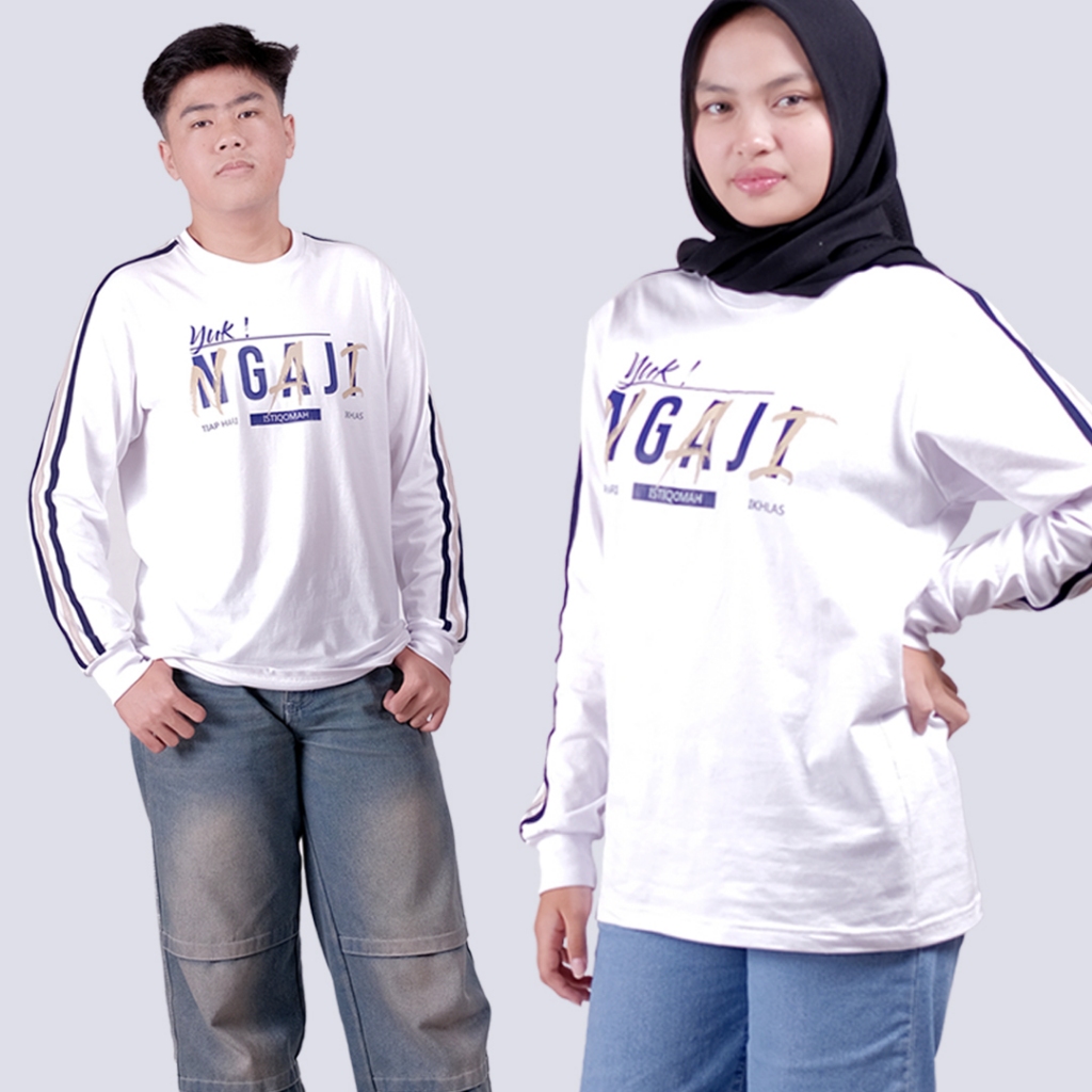 Alzara Baju Kaos Dakwah Islami Pria Wanita Unisex Dewasa Lengan Panjang Original Katun NGAJI 04