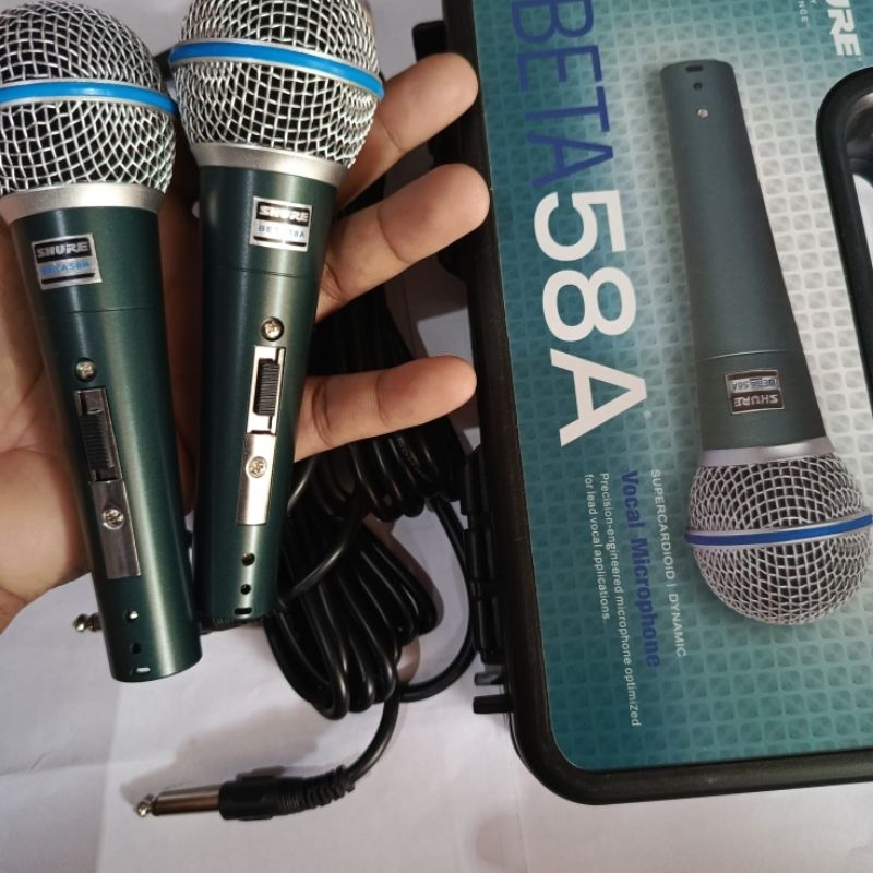 FUUL BESI( 1 KOPER ISI-2 MIK) MIKROFON SHURE BETA 58 A, MIK VOCAL ,LENGKAP KABEL