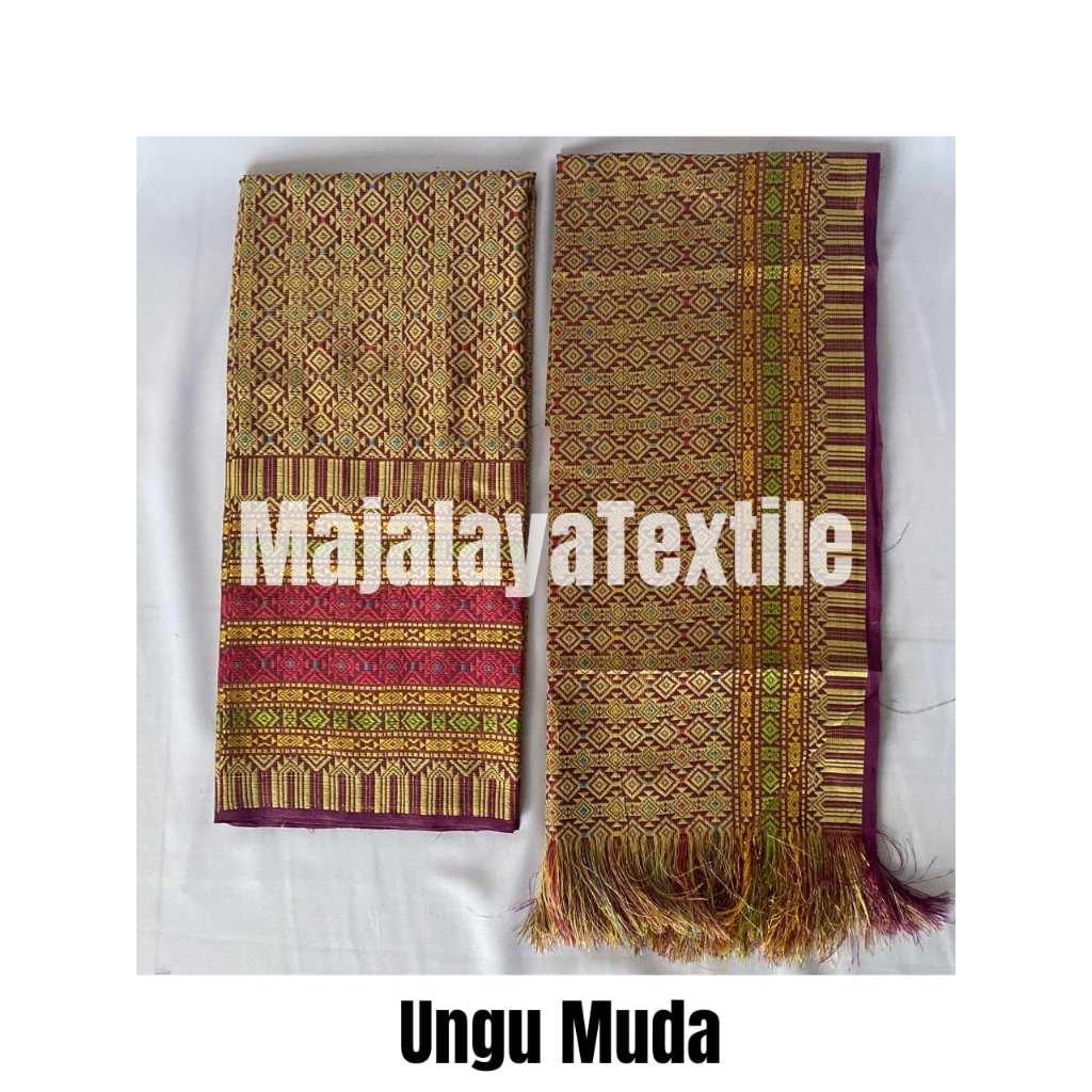 Kain Songket set selendang, kain songket Palembang, kain songket Variasi Warna Ungu Muda