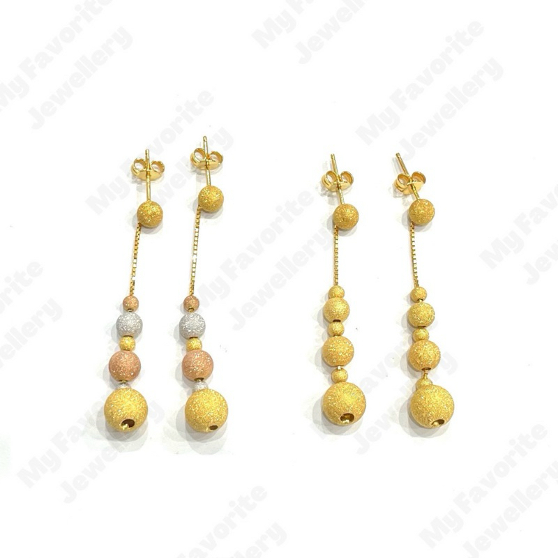 NEWW Giwang Gantung Bola Pasir Cantik Mewah Elegan TERLARIS EMAS ASLI Kadar 700 16K