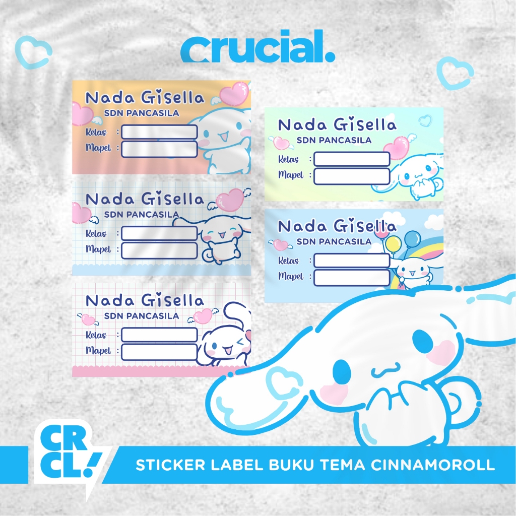 

Sticker label buku pelajaran custom Nama + Sekolah Motif Cinnamoroll