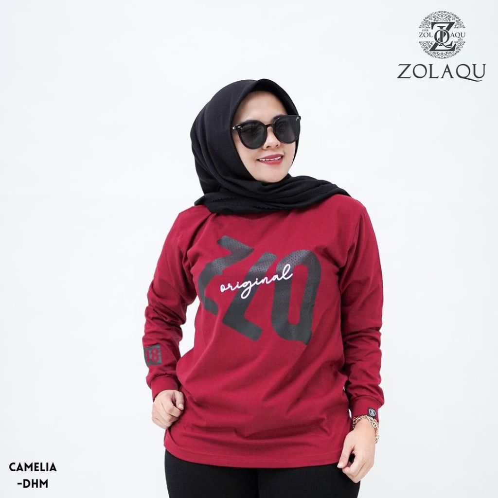 Zolaqu Combed24s Kaos Lengan Panjang Merah Original Kaos Zolaqu -Kaos Atasan Wanita Terbaru  - Jumbo