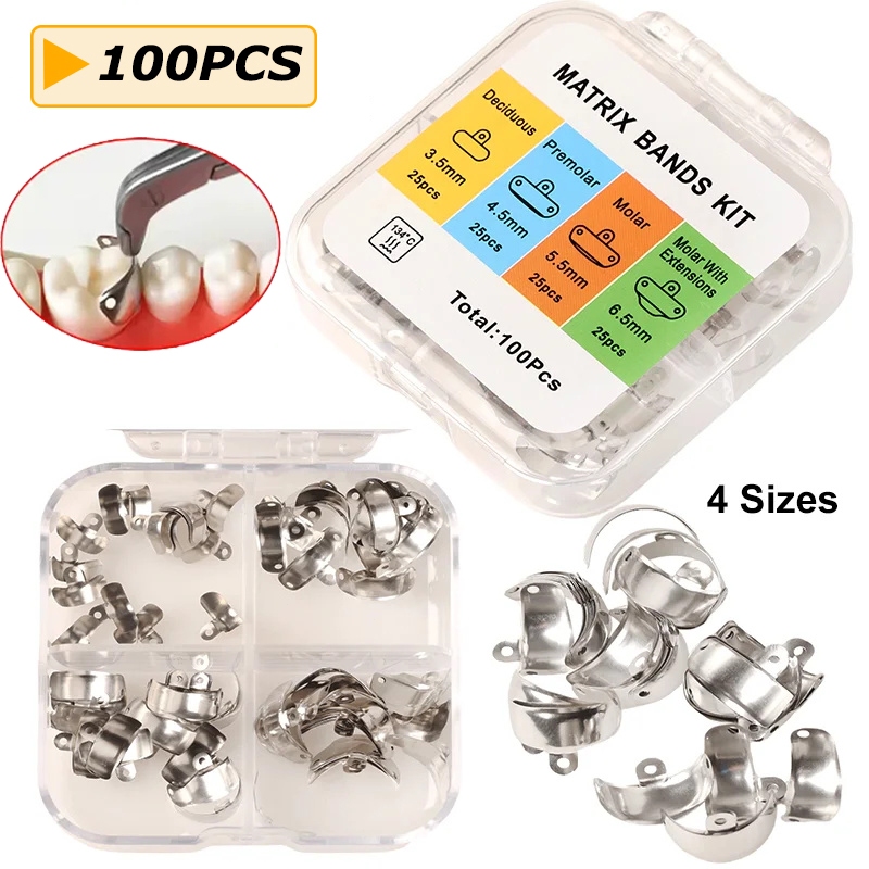 100pcs Dental sectional matrix band contoured ginjal anterior posterior dental matriks metal logam g