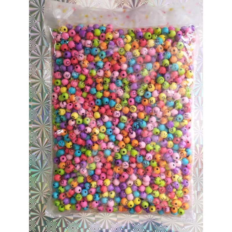 Manik Huruf Bulat 8mm Warna Warni 8mm (7821) - Manik Love - Manik Bulat - Manik Huruf - Manif Nama -