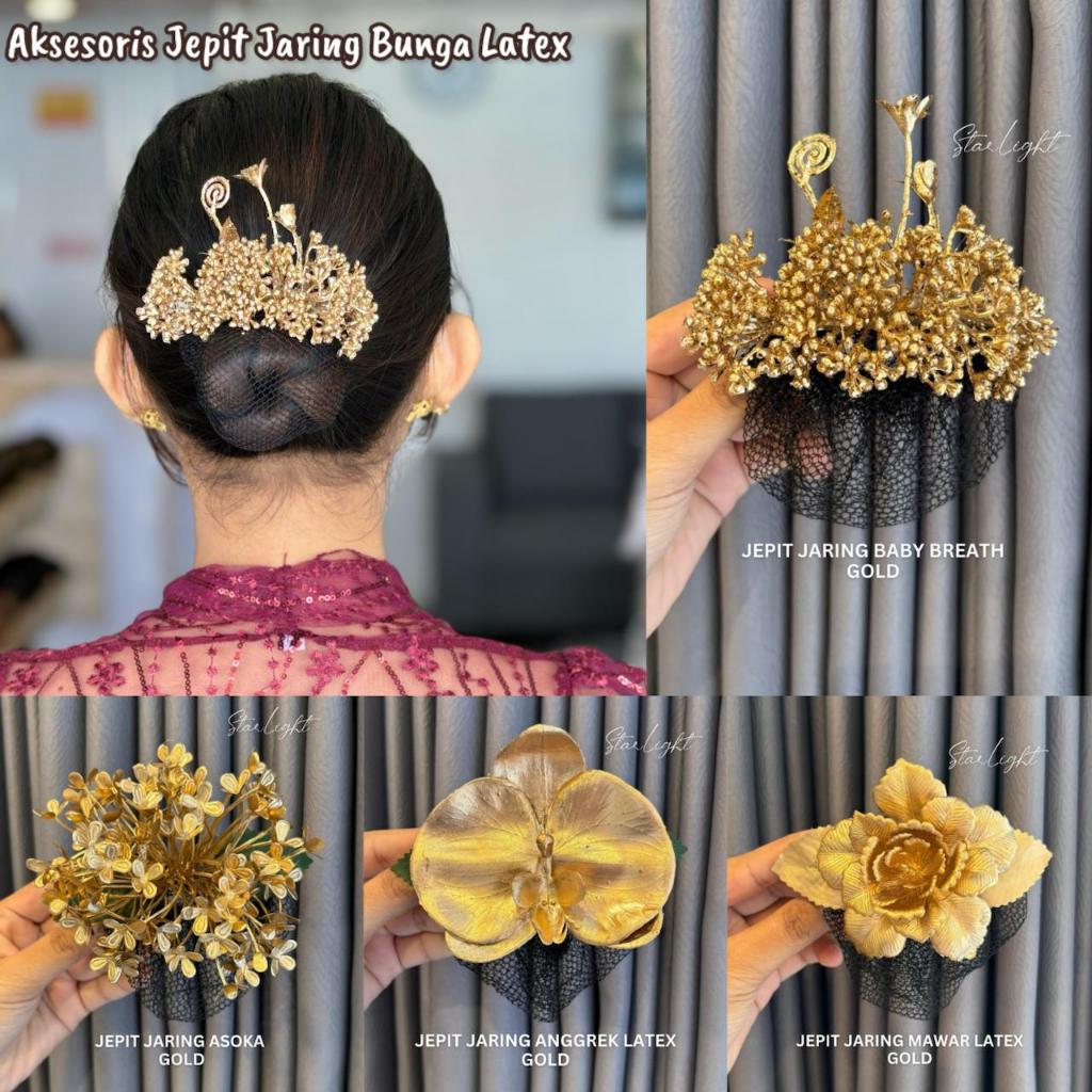 STARLIGHT BALI -  Aksesoris Jepit Jaring Bunga Gold Latex / Jepit Jaring / Hairnet / Jepit Rambut / 
