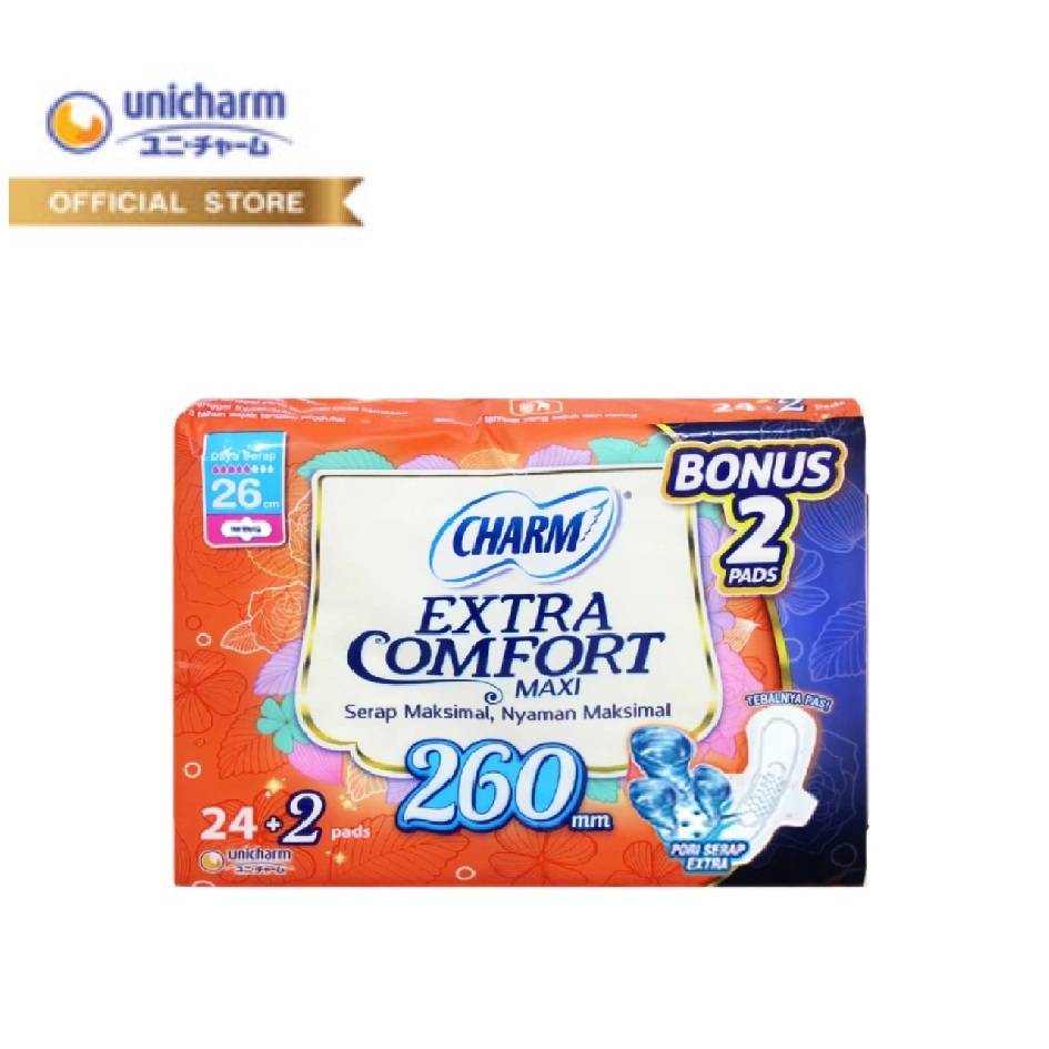 Charm Pembalut Extra Comfort Maxi 26cm Wing 24+2 pads