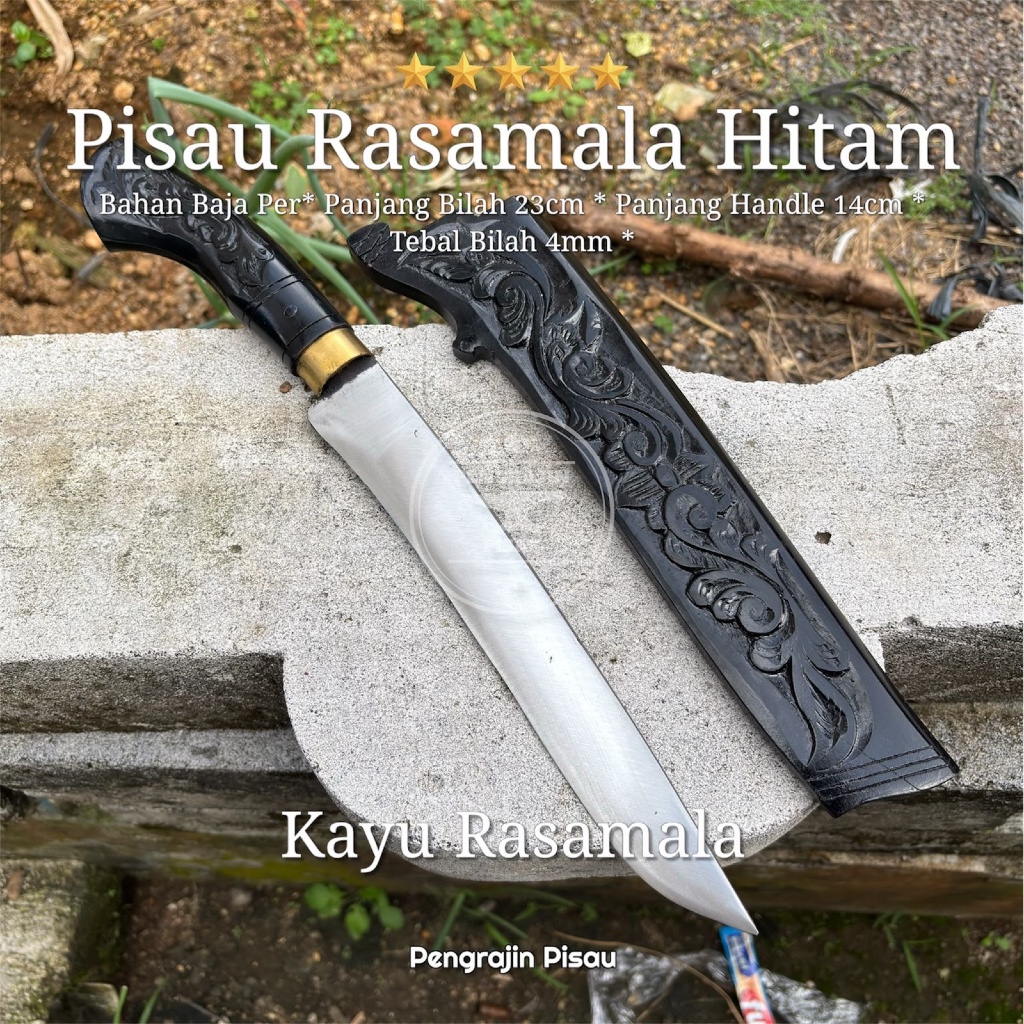 Pisau Kecil (Gocil Hitam) Rasamala Ukir Baja Per
