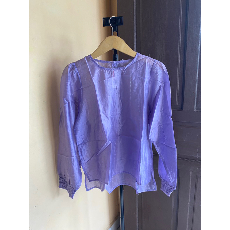 Blouse ungu balon karet lilac katun korean style baju atasan top wanita murah cantik