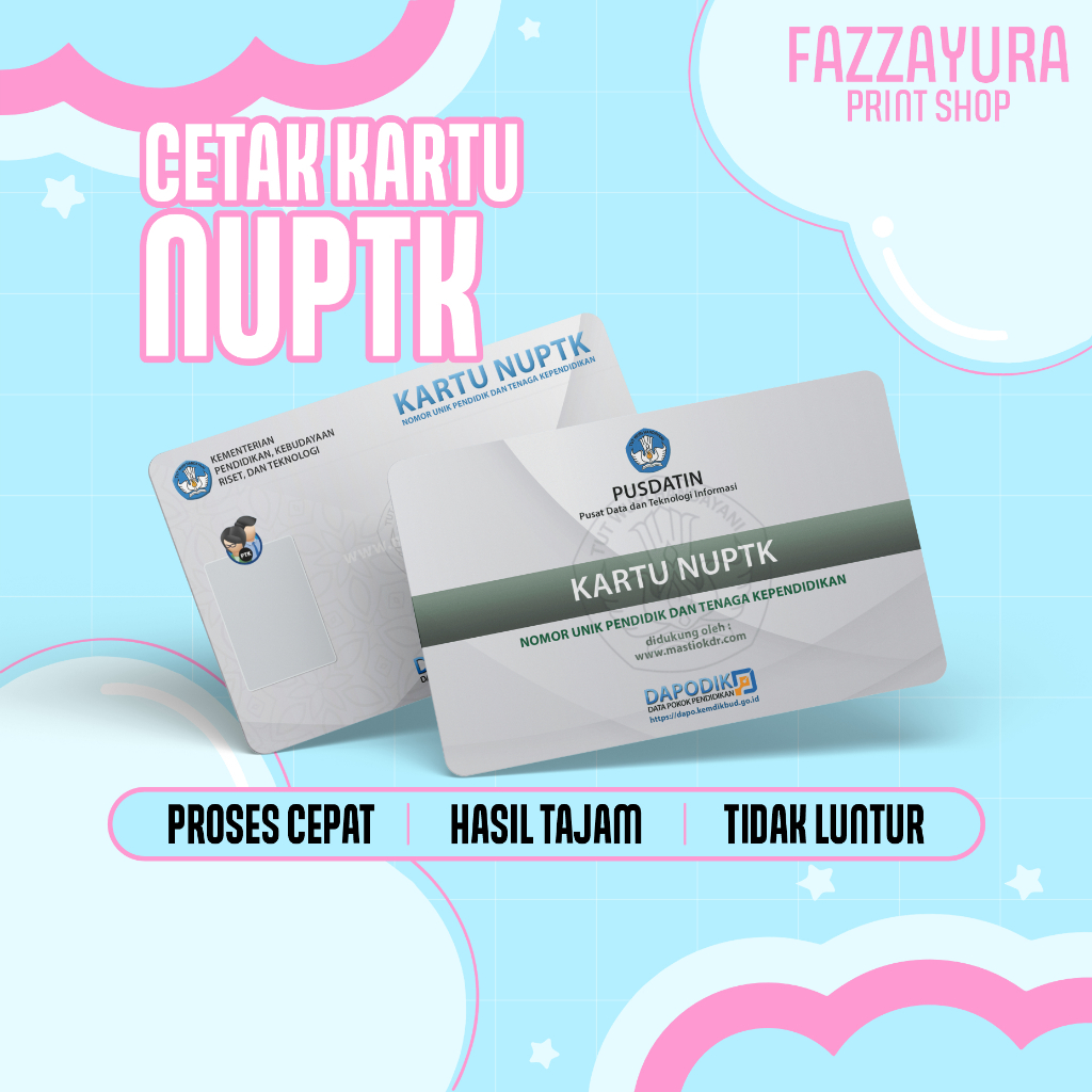 

Cetak Kartu NUPTK Bisa Satuan Anti Luntur Bahan PVC Tebal 2 SISI