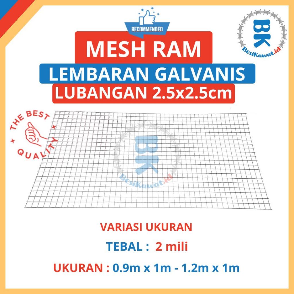Mesh Ram Lembaran 2mm Lubang 2,5x2,5cm Galvanis – Variasi Ukuran