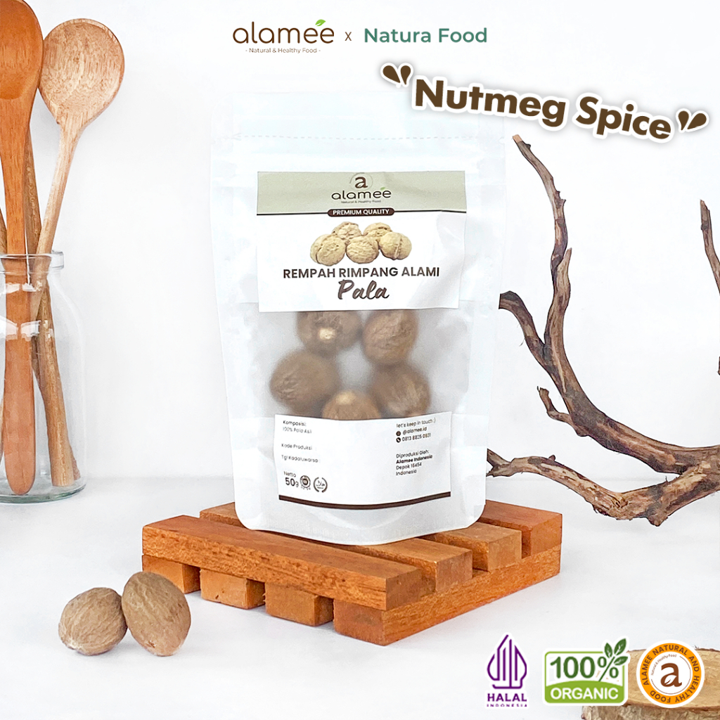 

ALAMEE Biji Pala Utuh Rempah Kering Nutmeg Whole Rimpang Organik Alami Spice 50gr