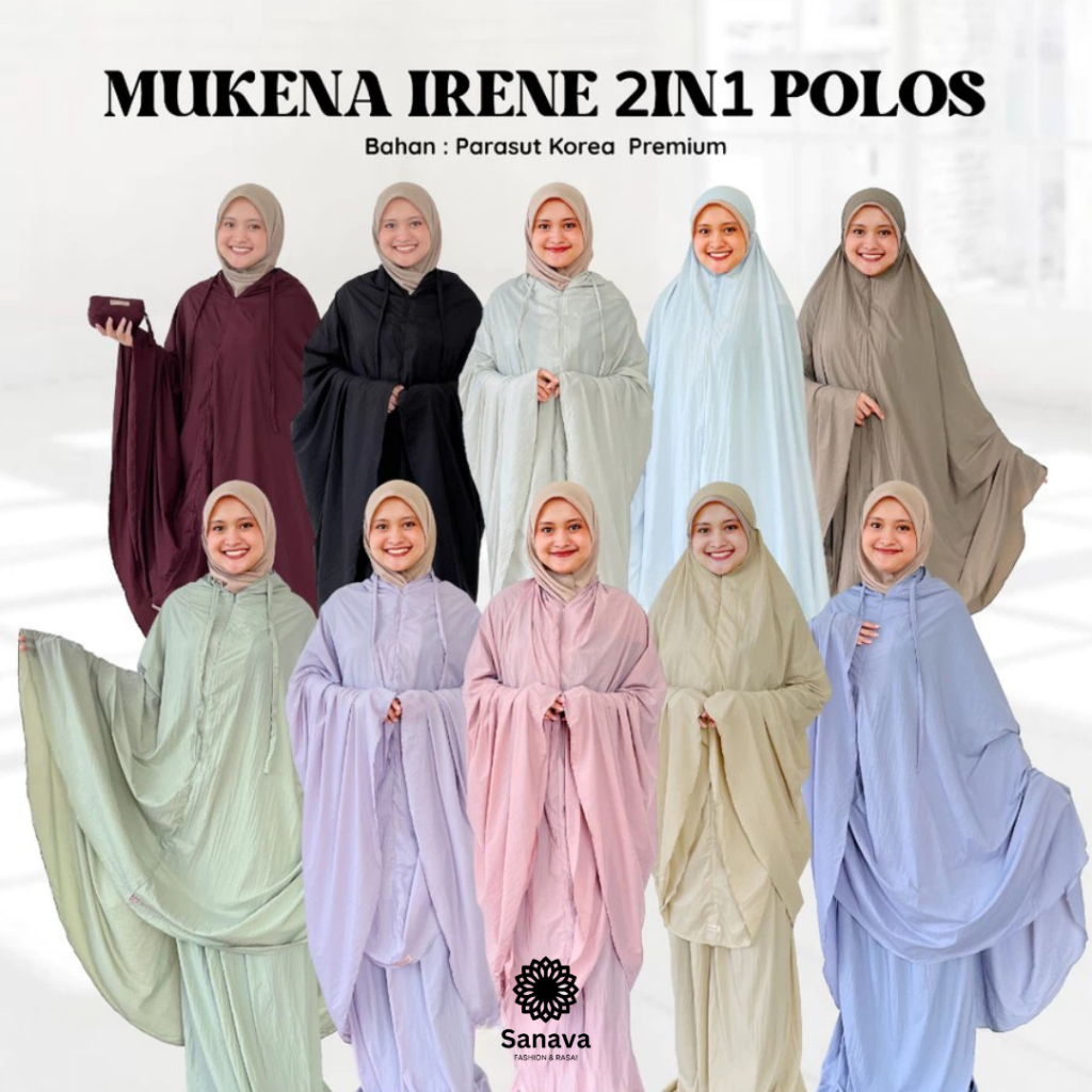 Mukena Dewasa 2in1 Parasut Polos Irene Series - Bahan Parasut Mukena Travel Adem Bisa COD Nyaman Bah