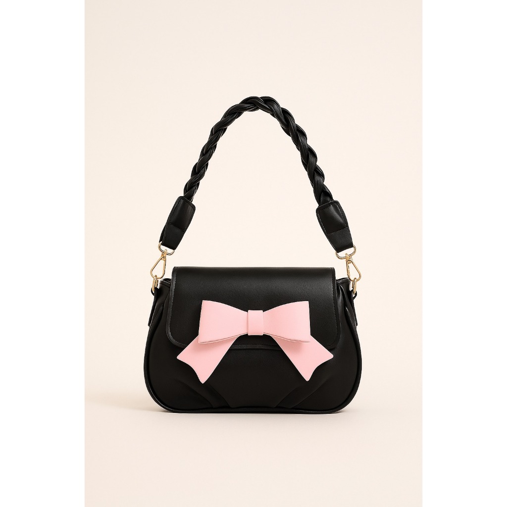 TAS BAHU WANITA MINI BAGS HITAM MOTIF PITA - TAS SELEMPANG CEWEK KEKINIAN - TAS PESTA - TAS KONDANGA