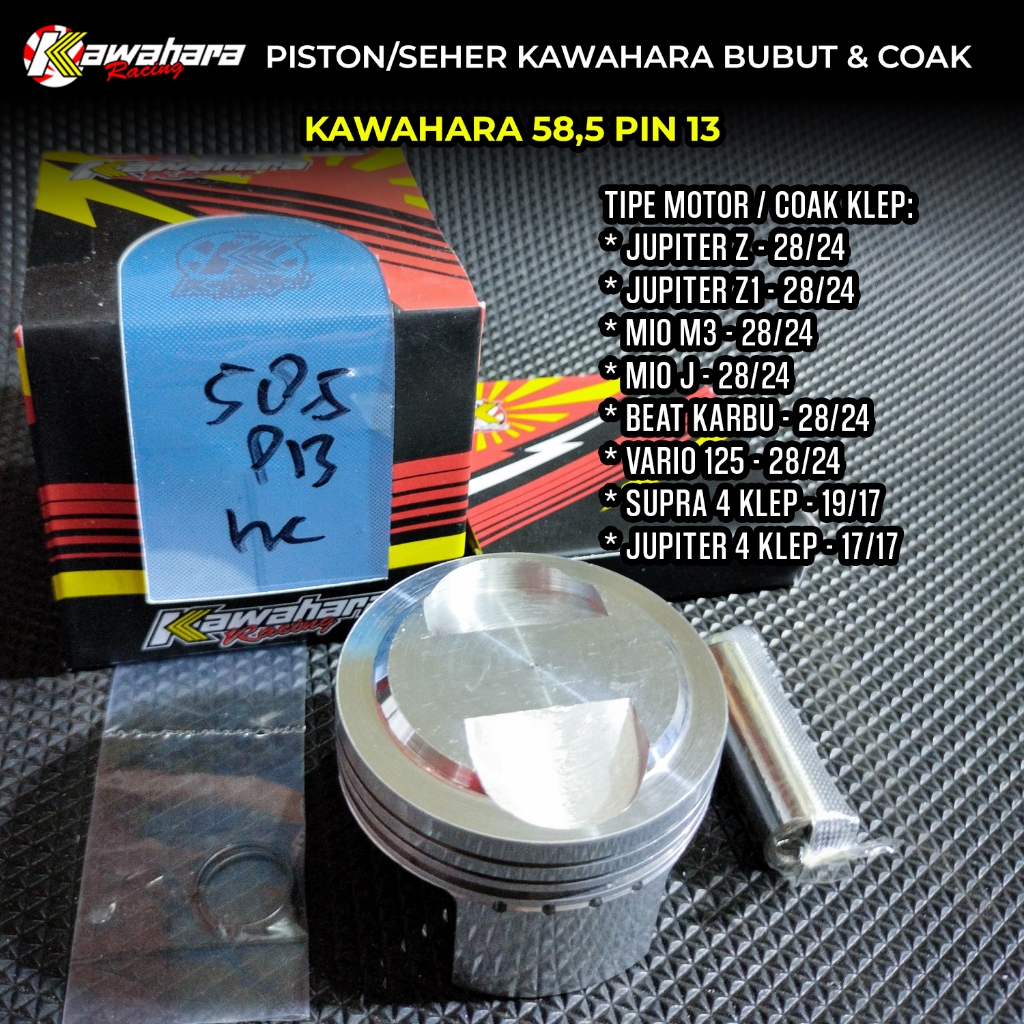 Paket Seher Kawahara 58,5 Pen Pin 13 Plus Bubut dan Coak Klep - Piston Kustom Bubut Bore up Jupiter 