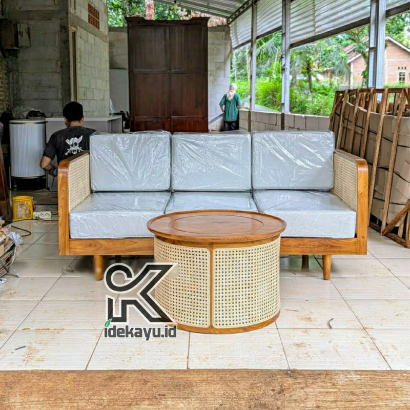 Sofa Jati Aesthetic Rotan | Sofa Jati Minimalis | Sofa Kayu Jati Mix Rotan Asli | Sofa Terbaru | Kur