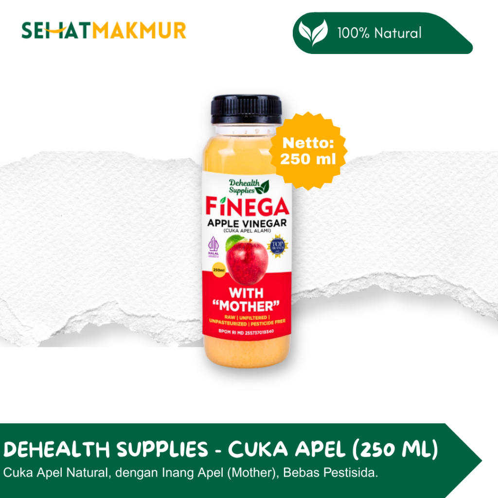 

Dehealth Supplies - Finega Cuka Apel Alami - Kemasan Plastik - 250 & 500 ml