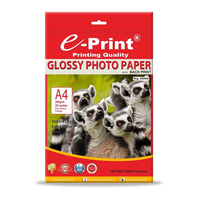 

Kertas Foto e-Print Glossy Photo Paper with Back Print A4 260 gsm