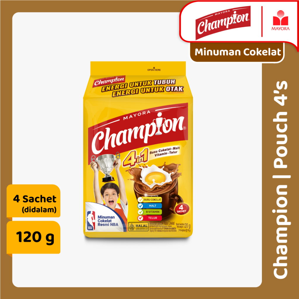 

Minuman Cokelat Mayora Champion Pouch 4's