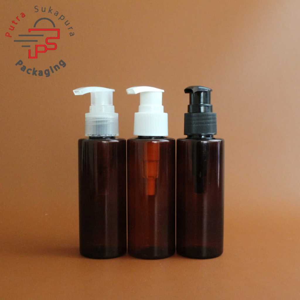 Botol pump 100ml rf coklat /botol lotion pump 100ml/pump neck 24