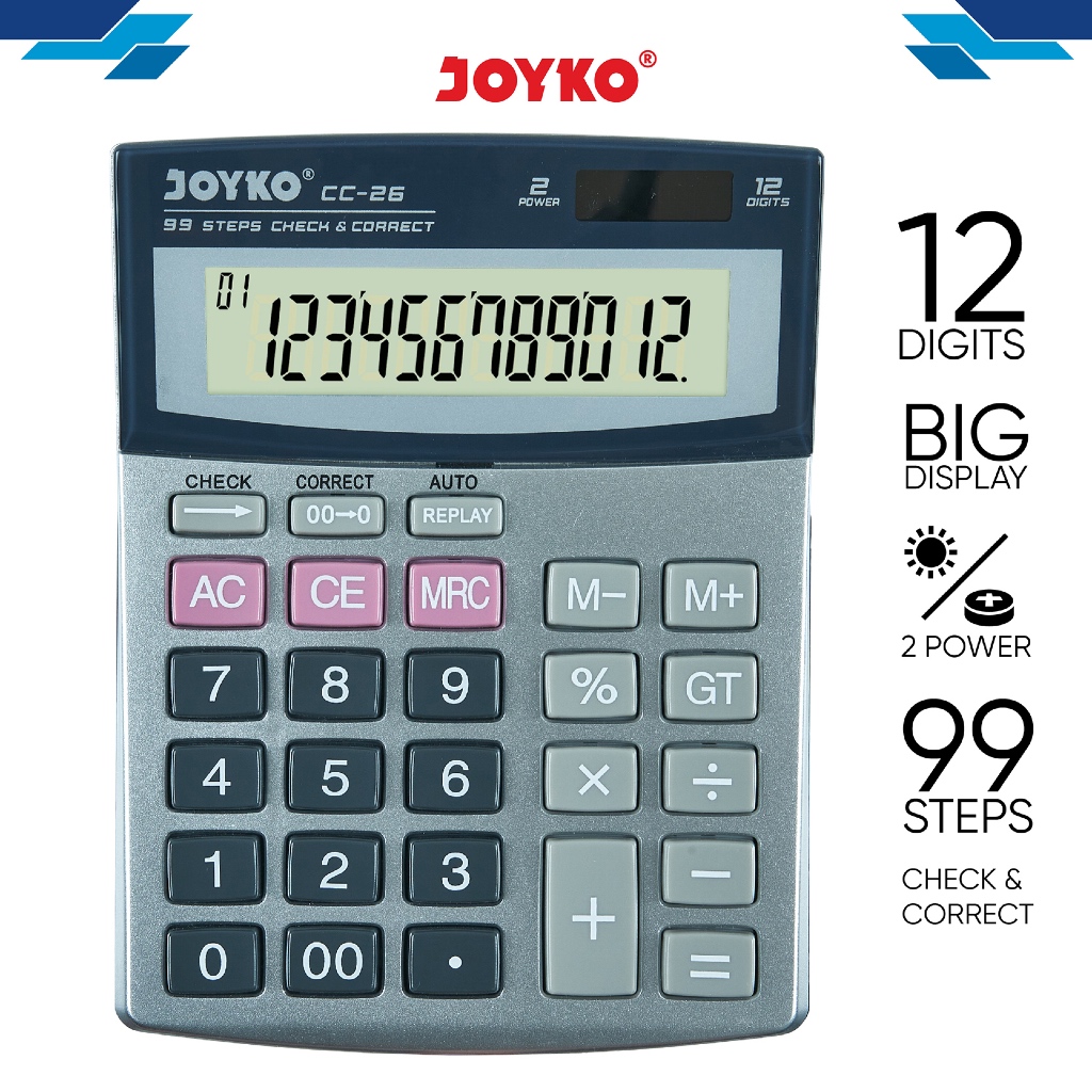 

JOYKO Calculator 12 Digits CC-26 Check & Correct / Kalkulator Kantor Toko Dagang