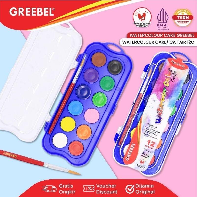

GREEBEL CAT AIR PADAT CAT LUKIS SET WATERCOLOR CAKE 12 WARNA