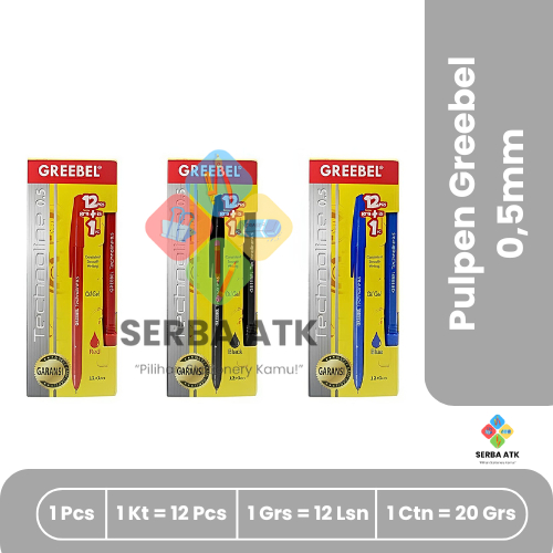 

[12+1 pcs] Pulpen/Pena Greebel Technoline ballpoint 0,5mm murah gratis 1 pcs