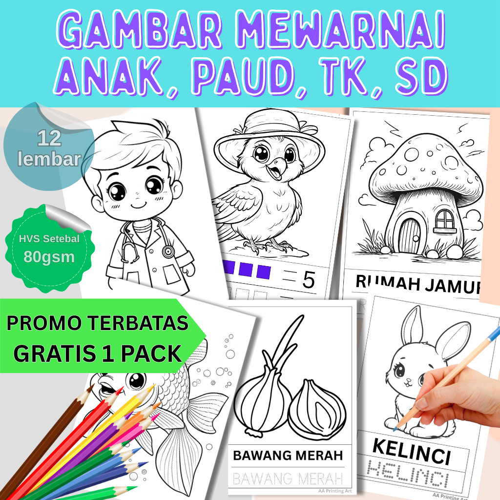 Gambar mewarnai untuk Anak-Anak Paud Tk SD / Sketsa gambar mewarnai kertas A4 A5